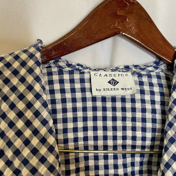Women's Small Eileen West Blue Gingham Cotton Tie Front Robe Lounge - Picture 4 of 8